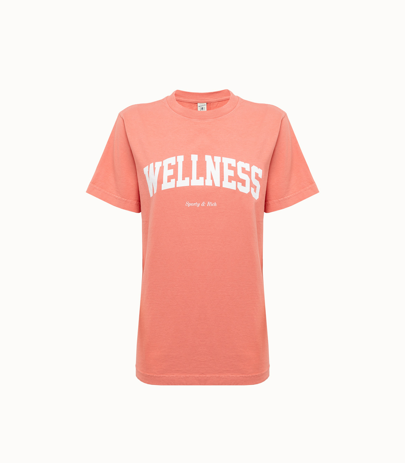 Solid Color Crew-Neck T-Shirt with Contrasting Print