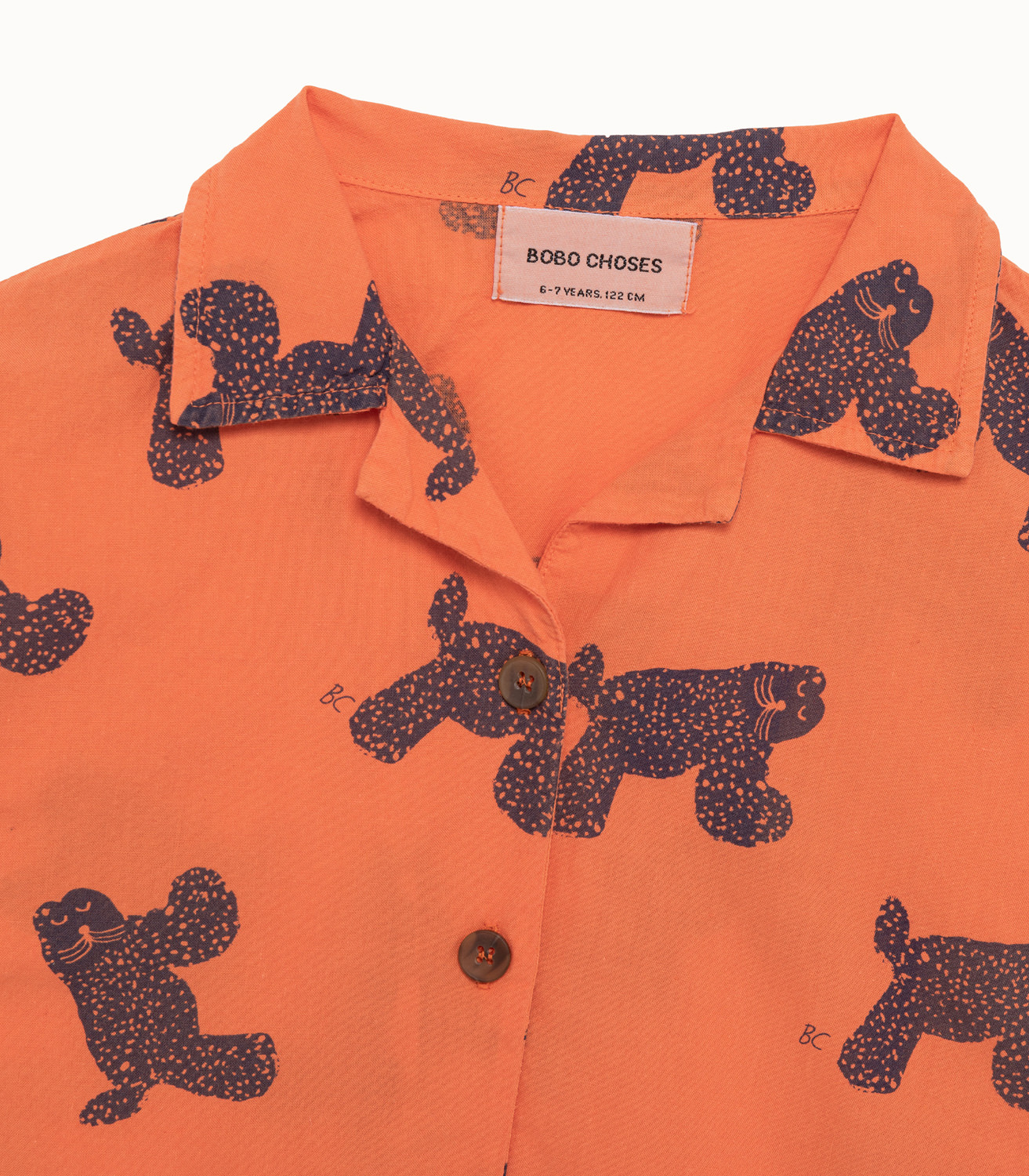 Bobo Choses Big Cat-print bowling shirt - Orange
