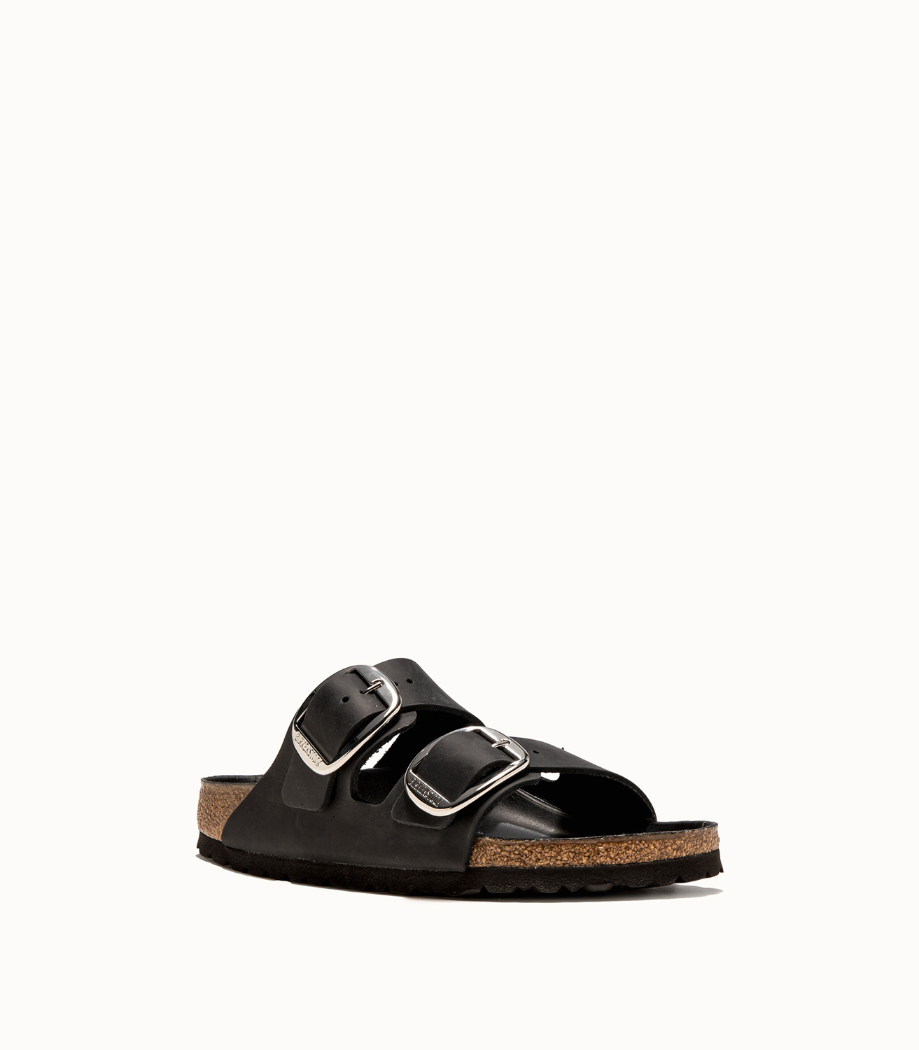 black birkenstocks with silver buckle